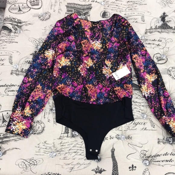 Bar III Confetti Printed Surplice Bodysuit - Picture 2 of 4